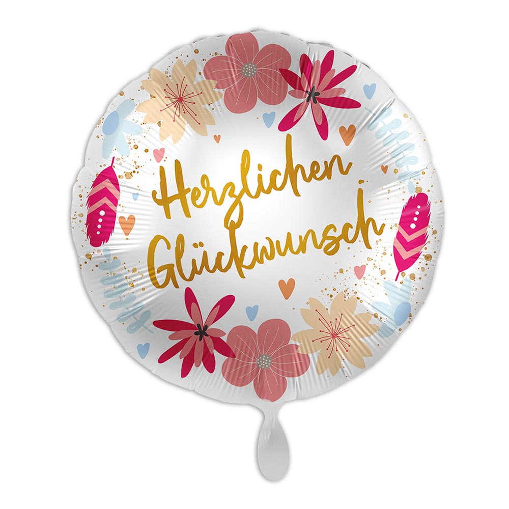 "Herzlichen Glückwunsch", Motiv Flowers, Folienballon rund Ø 34 cm von Luftballon-Markt GmbH