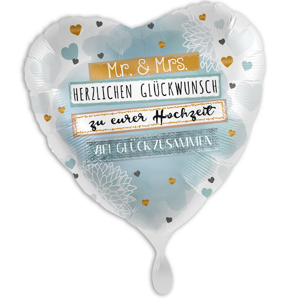 "Mr. & Mrs.", Herzförmiger Folienballon zur Hochzeit, 35cm x 33cm von Luftballon-Markt GmbH