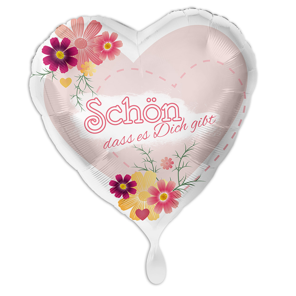 "Schön, dass es dich gibt", Motiv Blumen, Herzförmiger Folienballon von Luftballon-Markt GmbH