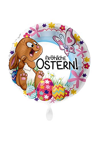 1 Folienballon Frohe Ostern Hase Häschen Eier Schmetterling rund Satin bunt 43 cm ungefüllt Ballongas geeignet von Luftballon-Markt