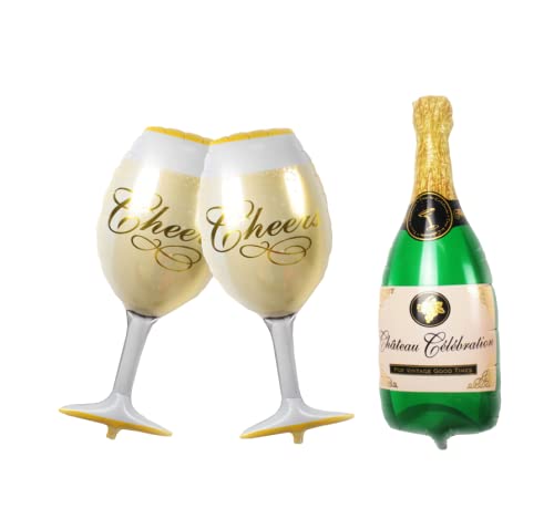 Luftballon-Set Champagner Sekt Flasche und 2 Glaser - XXL Folienballon als Hochzeit Deko Party Geschenk von Luftballon