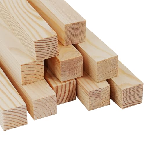 Quadratische Holzdübel, Holzdübelstangen zum Basteln, 2,5 x 30,5 cm, 5 Stück quadratische Holzstäbe zum Basteln, Holzlatten, Holzstreifen, 2,5 cm breit, unlackierte Kiefer-Hartholzstäbe zum Basteln, von Lugailly