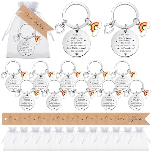 Luinabio 12 Set Dankeschön Geschenke Inspirierende Schlüsselanhänger Viel Glück Geschenkanhänger Organzasäckchen Abschiedsgeschenke für Kollegen Jobwechsel Rücktritt Ruhestand Abschiedsgeschenk von Luinabio