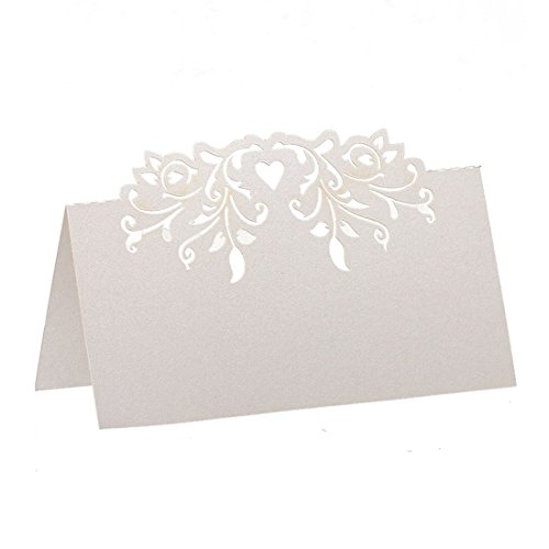 Lukasz 60Pcs Spitze Hochzeit Tisch Name Tischkarten Personalisierte Empfangsdekoration mit WeißEr Spitze Muster Karton für Hochzeitsbevorzugungen, Party von Lukasz