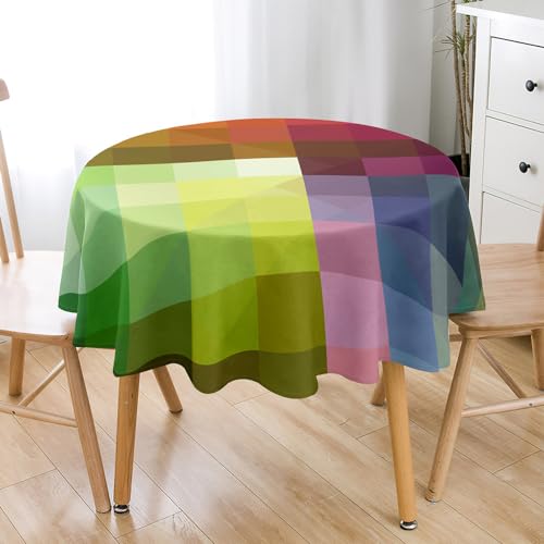 Lukery Tischdecke Abwaschbar, Tischdecke Rund Tischdecken Geometrisches Dreieck Tischtuch Indoor, Tisch Schutz für Geburtstag Festival (100cm,Regenbogen) von Lukery