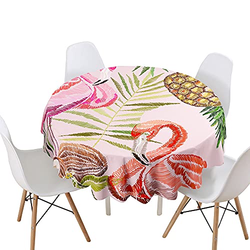 Lukery Tischdecke Abwaschbar Gartentischdecke, Tischdecke Rund Tischdecken 3D Flamingo Tischtuch Outdoor Indoor, Tisch Schutz für Geburtstag (Durchmesser 120cm,Ananas Flamingo 1) von Lukery