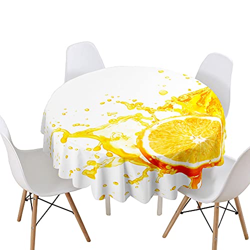 Lukery Tischdecke Abwaschbar Gartentischdecke, Tischdecke Rund Tischdecken 3D Obst Tischtuch Outdoor Indoor, Tisch Schutz für Geburtstag (Orangensaft,Durchmesser 130cm) von Lukery