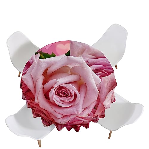 Lukery Tischdecke Abwaschbar Gartentischdecke, Tischdecke Rund Tischdecken 3D Rose Tischtuch Outdoor Indoor, Tisch Schutz für Geburtstag (Durchmesser 120cm,Rosa Rose) von Lukery