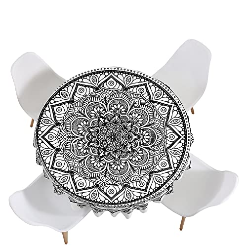 Lukery Tischdecke Abwaschbar Gartentischdecke, Tischdecke Rund Tischdecken Tischtuch Outdoor Indoor, 3D Mandala Tisch Schutz für Geburtstag Hochzeit Festival (Durchmesser 120cm,Schwarz Weiß) von Lukery