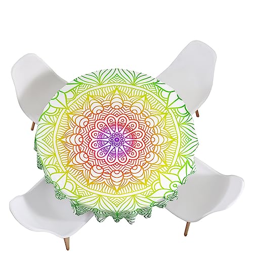 Lukery Tischdecke Abwaschbar Gartentischdecke, Tischdecke Rund Tischdecken Tischtuch Outdoor Indoor, 3D Mandala Tisch Schutz für Geburtstag Hochzeit Festival (Durchmesser 140cm,Gelbgrün) von Lukery