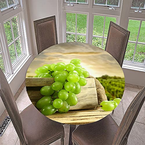 Lukery Tischdecke Abwaschbar Lotuseffekt Gartentischdecke,Gummiband Tischdecke Rund Tischdecken Tischtuch für Outdoor Indoor 3D-Weintrauben Schutz (Durchmesser 90cm,Grün) von Lukery