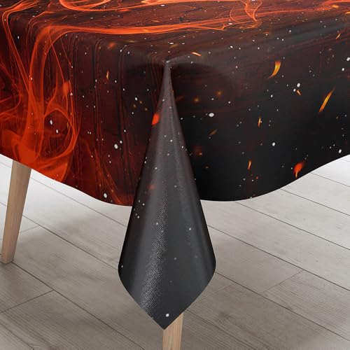 Lukery Tischdecke Outdoor Rechteckig Abwaschbar, Flammedruck Tischdecke Abwaschbar, Fleckschutz Gartentischdecke für Küche, Esstisch, Parteien (140x140cm,Orange Schwarz) von Lukery