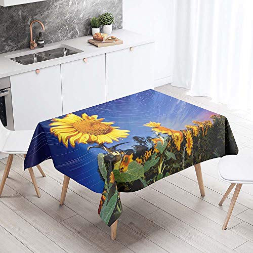 Lukery Tischdecke Outdoor Rechteckig Abwaschbar, Sonnenblumedruck Tischdecke Abwaschbar, Fleckschutz Gartentischdecke für Küche, Esstisch, Parteien (Blauer Himmel,140x180cm) von Lukery