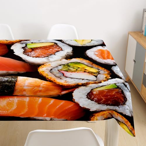 Lukery Tischdecke Outdoor Rechteckig Abwaschbar, Sushidruck Tischdecke Abwaschbar, Fleckschutz Gartentischdecke für Küche, Esstisch, Parteien (140X160cm,Sushi 5) von Lukery