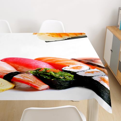 Lukery Tischdecke Outdoor Rechteckig Abwaschbar, Sushidruck Tischdecke Abwaschbar, Fleckschutz Gartentischdecke für Küche, Esstisch, Parteien (140x180cm,Sushi 4) von Lukery