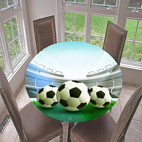 Lukery Tischdecke Rund Abwaschbar Lotuseffekt Gartentischdecke, 3D-Fußball Gummiband Tischdecke Rund Tischdecken Tischtuch für Indoor Schutz (110cm,B) von Lukery