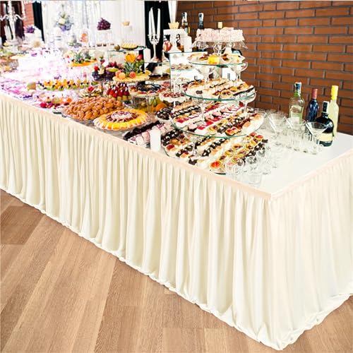 Lukery Tüll Tischröck für Party Deko, 2024 Candy Tüll Tischdecke Tüll Tischdekoration Mesh Schreibtisch Gaze für Hochzeit, Geburtstag Party, Taufe, Bankett Dekoration (14FT(427 * 77cm),7#Beige) von Lukery