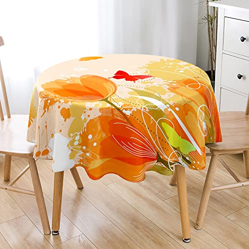 Lukery Tulpen 3D Tischdecke Abwaschbar Gartentischdecke, Tischdecke Rund Tischdecken Tischtuch Outdoor Indoor, Tisch Schutz für Geburtstag Hochzeit Festival (Orange,Durchmesser 110cm) von Lukery