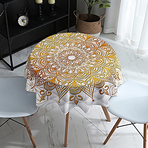 Lukery Weihnachten Tischdecke Rund Mandala Tischdecke, Abwaschbar Tischdecken Outdoor Indoor Tischtuch, Tisch Schutz für Weihnachtsfeier Dekoration (Durchmesser 100cm,Weiß Gold) von Lukery