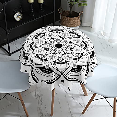 Lukery Weihnachten Tischdecke Rund Mandala Tischdecke, Abwaschbar Tischdecken Outdoor Indoor Tischtuch, Tisch Schutz für Weihnachtsfeier Dekoration (Durchmesser 90cm,Schwarz Weiß1) von Lukery