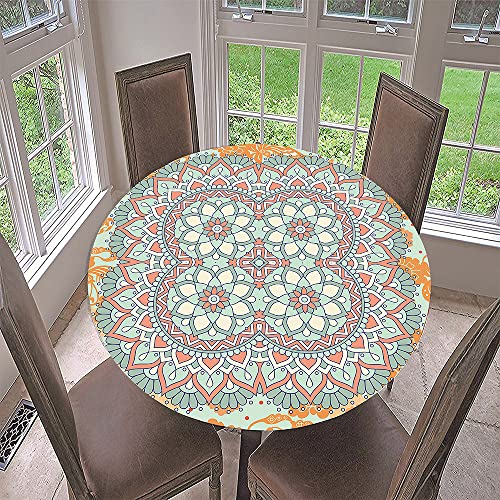 Lukery Winddicht Tischdecke Abwaschbar Gartentischdecke, Tischdecke Rund Tischdecken Tischtuch Outdoor Indoor, Mandala Tisch Schutz für Geburtstag Hochzeit Festival (Minzgrün,Durchmesser 110cm) von Lukery