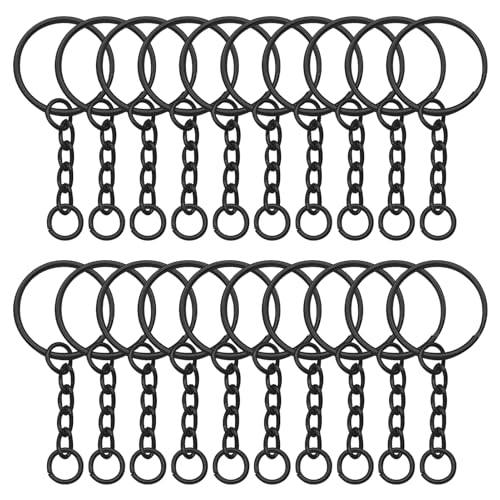 Schlüsselringe zum Basteln, geteilte Schlüsselanhänger, Ringe mit Kette, 2,5 cm, geteilter runder Schlüsselanhänger mit Kette und offenen Biegeringe für DIY-Schlüsselanhänger, Basteln, 40 Stück von Lukiisoo