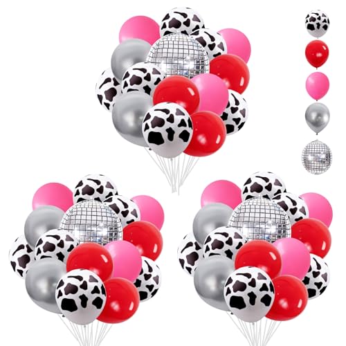 Lukinuo 50Pcs Cow Print Ballon Western Cowgirl Rosa Ballons Disco Spiegel Ballons für Western Disco Cowgirl Bachelorette Brautparty Hochzeit Rodeo Party Bauernhof Party Dekorationen Zubehör von Lukinuo