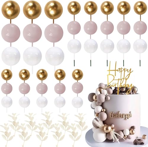 Lukinuo Khaki Ball Kuchen Topper Dekoration 50pcs Boho Kuchen Topper Gras Khaki Weiß Gold Pearl Ball Geburtstag Mini Ballon Kuchen Topper Stick Dekor für Hochzeit Baby Dusche Geburtstag Boho Party von Lukinuo