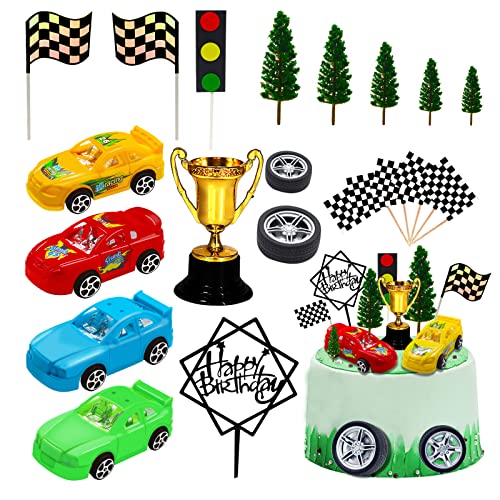 Lukinuo Racing Car Cake Decorations 38pcs Racing Car Cake Topper Geburtstag Kuchen Dekoration für Boy's Kids Racing Car Theme Geburtstag Zubehör Party Favors von Lukinuo