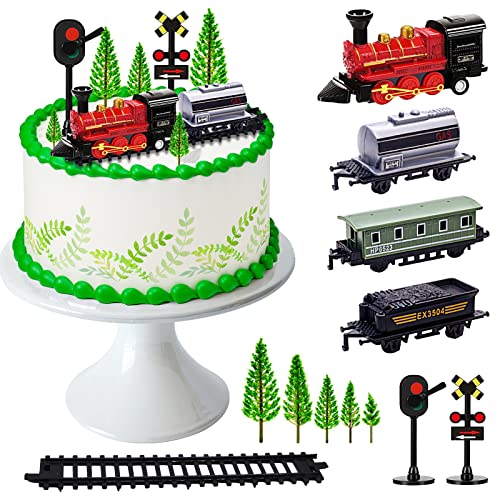 Lukinuo Zug Kuchen Toppers 13pcs Zug Kuchen Dekorationen Mini Zug Spielzeug Verkehr Spur Eisenbahn Lichter Kuchen Topper Dekorationen für Jungen Kinder Dampfzug Thema Geburtstag Party Supplies von Lukinuo