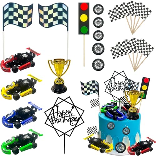 Lukniuo Racing Car Cake Dekorationen 23pcs Racing Car Cake Topper Geburtstag Kuchen Dekoration für Jungen Kinder Racing Car Theme Geburtstagszubehör Party Favors von Lukinuo