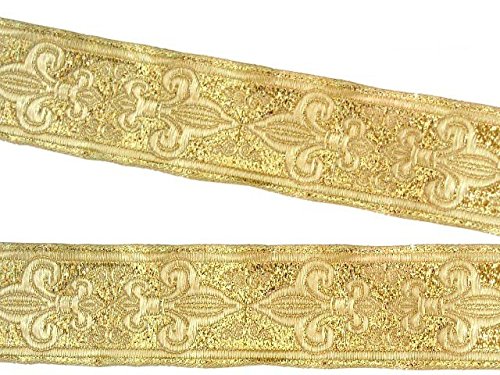 10m Französische Lilie Borte Fleur de Lis Webband 35mm Farbe: Lurex-Gold von 1A-Kurzwaren 35063-go von Lulizzie