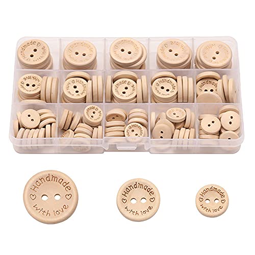 CO BN Handmade Liebe Holzknopf, 2 Holes Natural Wooden Buttons zum Nähen und Basteln von Dekorationen (150 Stück, 15/20 / 25mm) von Lulizzie