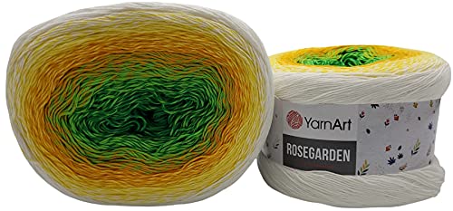 YarnArt Rosegarden, 500 Gramm Bobbel Wolle Farbverlauf, 100% Baumwolle, Bobble Strickwolle Mehrfarbig (weiss gelb orange grün 303) von Lulizzie