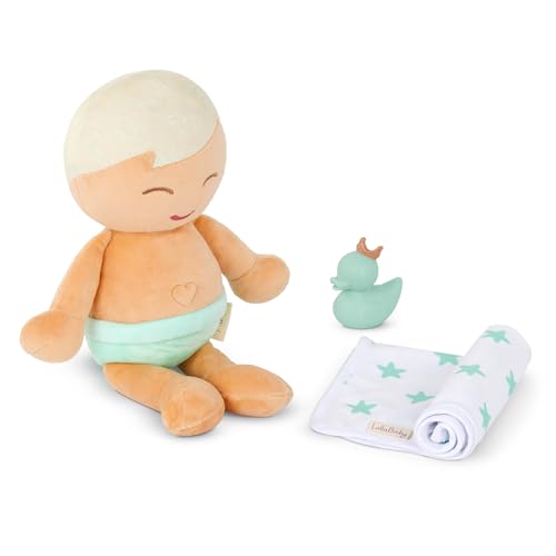 LullaBaby – Badepuppe Badewannenspielzeug Junge 36 cm – Stoffpuppe, Blondes Haar – Badespielzeug Baby, Wasserspielzeug – Handtuch & Badeente Puppenzubehör – Badewannen Spielzeug ab 2 Jahren von LullaBaby