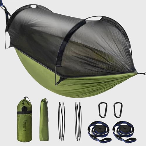 Lulladle Ultraleichte Camping-Hängematte für 2 Personen, Netzstoff, tragbare Reise-Hängematte, 227 kg, strapazierfähiges Fallschirm-Nylon, einfache Einrichtung und Packung, für Rucksackreisen, von Lulladle