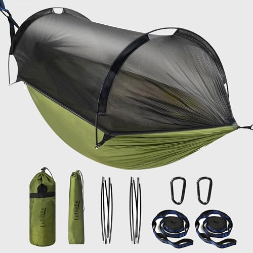 Lulladle Ultraleichte Camping-Hängematte für 2 Personen, Netzstoff, tragbare Reise-Hängematte, 272 kg, strapazierfähiges Fallschirm-Nylon, einfache Einrichtung und Packung, für Rucksackreisen, von Lulladle