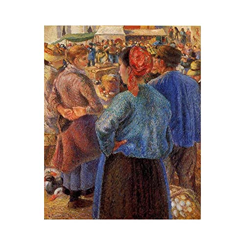 Berühmte Gemälde Druck auf Leinwand,Der Geflügelmarkt in Pontoise von Camille Pissarro,Reproduktion Druck auf Leinwand,Leinwand Wandkunst für Wohnzimmer Dekor Bilder 50x65cm Rahmenlos von Luluart