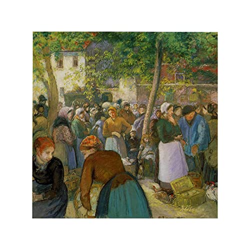 Berühmte Gemälde Druck auf Leinwand,Der Geflügelmarkt von Camille Pissarro,Reproduktion Druck auf Leinwand,Leinwand Wandkunst für Wohnzimmer Dekor Bilder 40x40cm Rahmenlos von Luluart