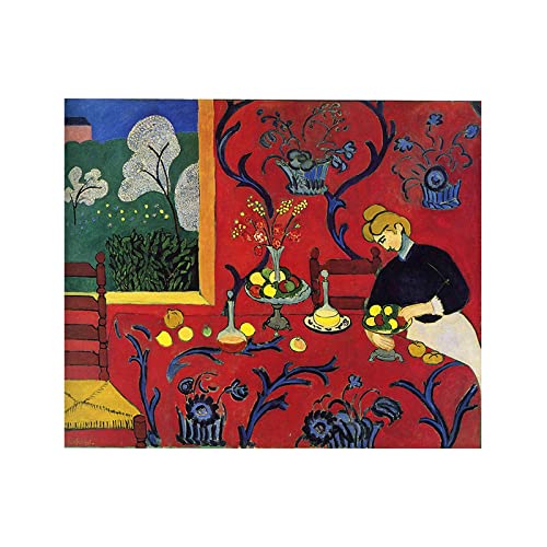 Berühmte Gemälde Druck auf Leinwand,Harmony in Red von Henri Matisse,Reproduktion Druck auf Leinwand,Leinwand Wandkunst für Wohnzimmer Dekor Bilder 40x50cm Rahmenlos von Luluart