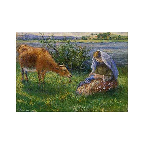 Berühmte Gemälde Druck auf Leinwand,Kuhhirte,Pontoise von Camille Pissarro,Reproduktion Druck auf Leinwand,Leinwand Wandkunst für Wohnzimmer Dekor Bilder 50x70cm Rahmenlos von Luluart