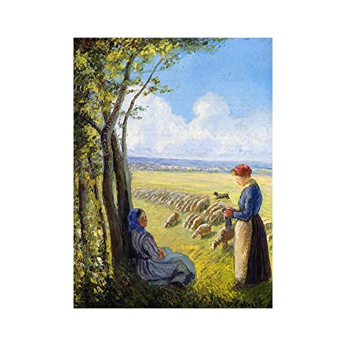 Berühmte Gemälde Druck auf Leinwand,Schäferinnen von Camille Pissarro,Reproduktion Druck auf Leinwand,Leinwand Wandkunst für Wohnzimmer Dekor Bilder 60x85cm Rahmenlos von Luluart