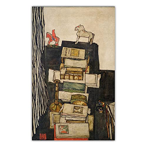 Egon Schiele Berühmte Gemälde Druck auf Leinwand"Stillleben mit Büchern"Reproduktion auf Leinwand,Leinwand Wandkunst Bilder für Wohnzimmer Dekoration 70x115cm(28x46in) Rahmenlos von Luluart