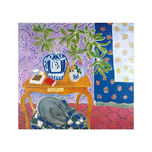 Luluart Berühmte Gemälde Druck auf Leinwand,Henri Matisse Interior with a Dog Giclée Leinwanddrucke,Poster Reproduktionen,Leinwand Wandkunst Bilder für Wanddekoration 80x90cm(32x36in) Rahmenlos von Luluart