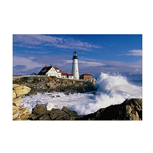 Luluart Meer Bild auf Leinwand,Lighthouse Waves Felsen Meer Landschaftsbilder auf Leinwand,Panoramabild auf Leinwand,Gemälde und Poster für Wohnzimmer Wanddekoration 30x45cm(12x18in) Rahmenlos von Luluart