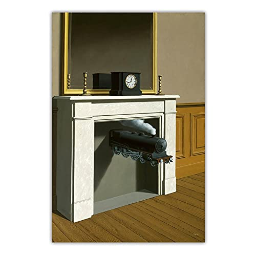 Luluart Rene Magritte Berühmte Gemälde Druck auf Leinwand Time Transfixed,1938" Giclée Leinwanddrucke,Poster Reproduktionen,Leinwand Bilder für Wanddekoration 50x75cm(20x30in) Rahmenlos von Luluart