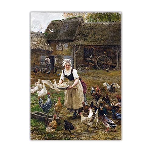 Marie Francois Firmin Girard Berühmte Gemälde Druck auf Leinwand"The Poultry Meal"Reproduktion auf Leinwand,Leinwand Wandkunst Bilder für Wohnzimmer Dekoration 60x85cm(24x34in) Rahmenlos von Luluart