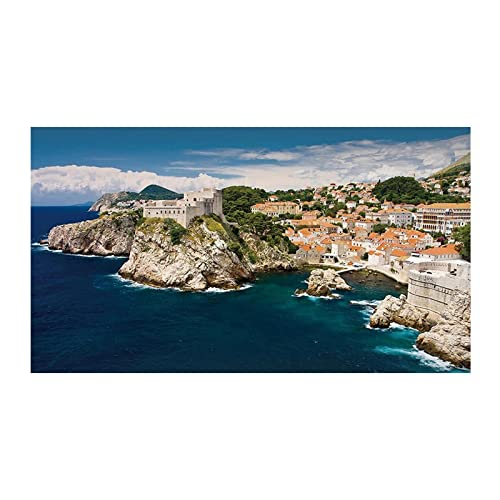 Meer Bild auf Leinwand,Adria Meer Coast Buildings Landschaftsbilder auf Leinwand,Panoramabild auf Leinwand,Gemälde und Poster für Wohnzimmer Wanddekoration 50x85cm(20x34in) Rahmenlos von Luluart