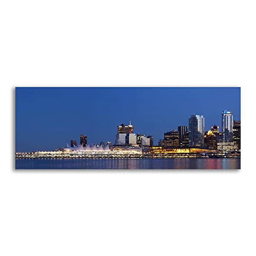 Panorama Gemälde Druck auf Leinwand,Skyline von Vancouver,Gebäude Gemälde Landschaft Poster und Drucke,Stadt Leinwandbild für Wohnzimmer Dekoration 70x210cm(28x84in) Rahmenlos von Luluart