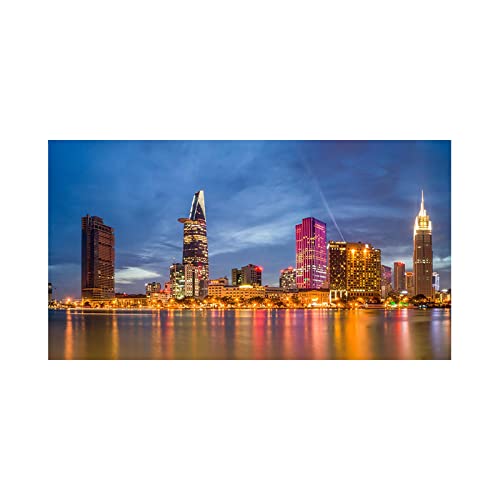 Panorama Gemälde Druck auf Leinwand,Vietnam Saigon Skyline der Stadt,Gebäude Gemälde Landschaft Poster und Drucke,Stadt Leinwandbild für Wohnzimmer Dekoration 60x120cm(24x48in) Rahmenlos von Luluart